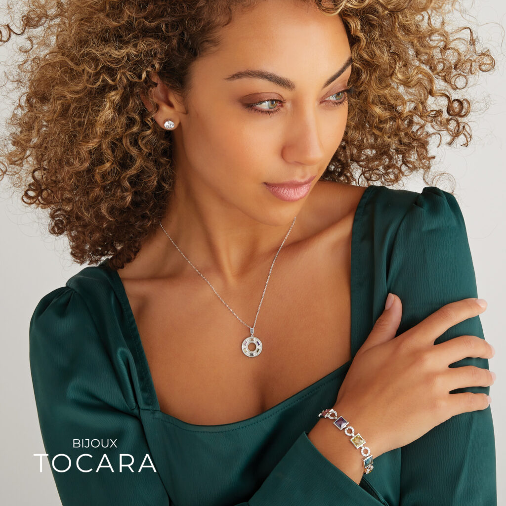 Woman wearing Isodora and evelyne jewelry from Tocara